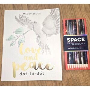 Maddy Brook Peace and Love‎ Coloring Book & Space Swirl Two Tone Colored Pencils